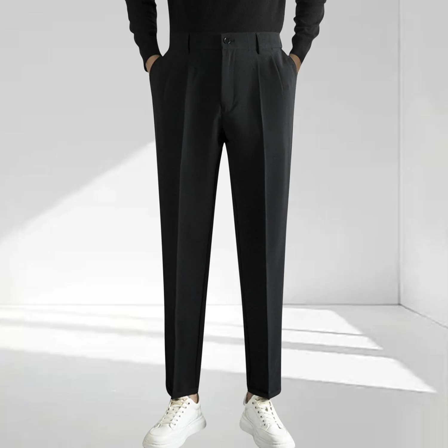 Mens Dress Pants Regular Fit Stretch Classic-Fit Business Casual Suit Straight-Leg Trousers Front-Pleated with Pockets
