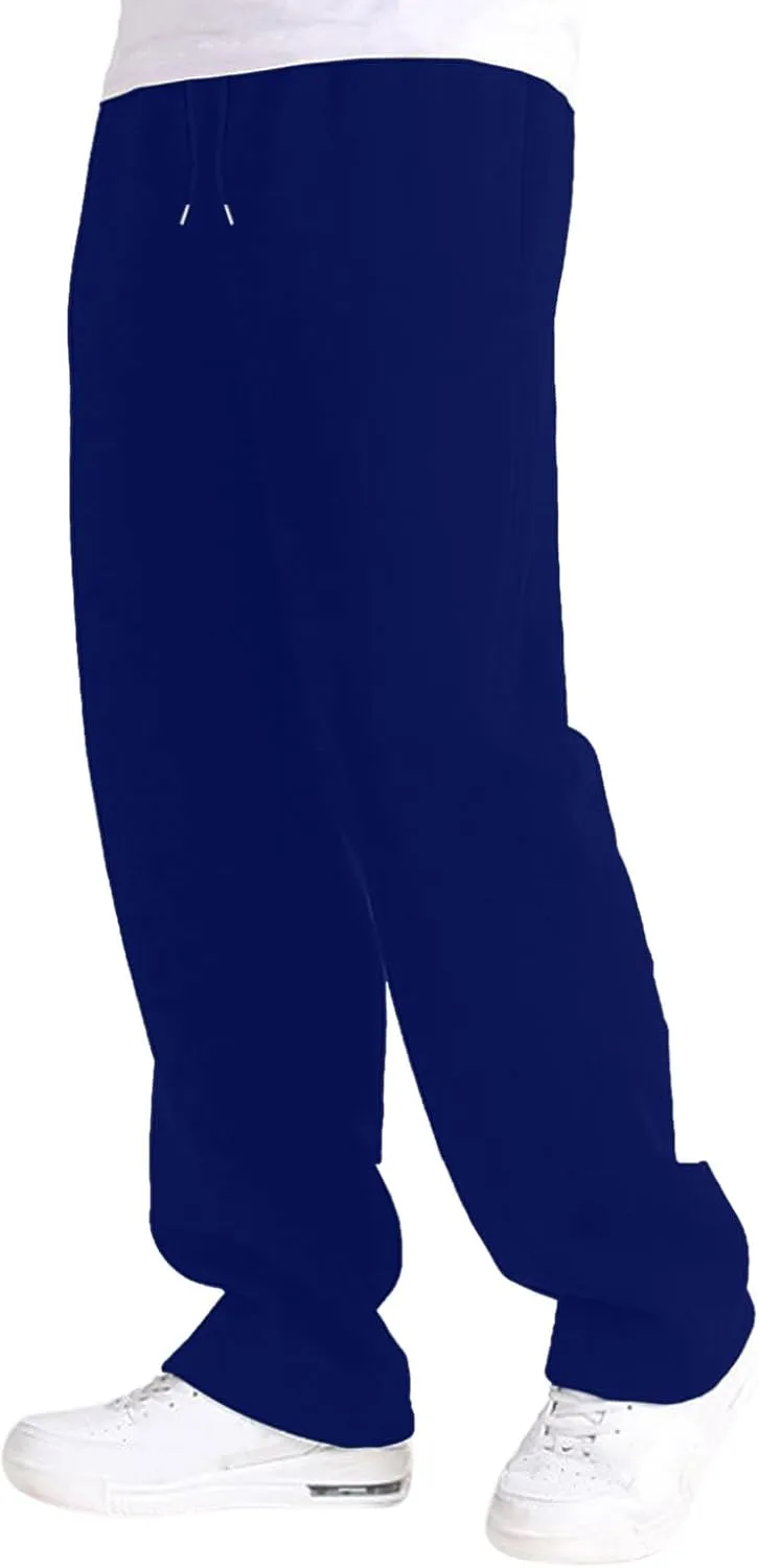 Men's Fleece Lined Sweatpants Wide Free Straight Leg Jogging Pants Workout High Waist Yoga Pants with Pockets