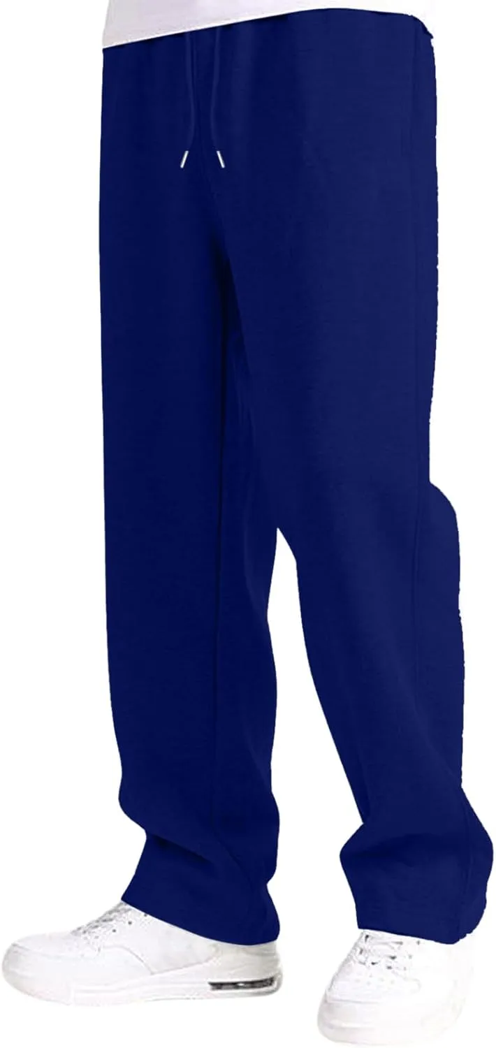 Men's Fleece Lined Sweatpants Wide Free Straight Leg Jogging Pants Workout High Waist Yoga Pants with Pockets