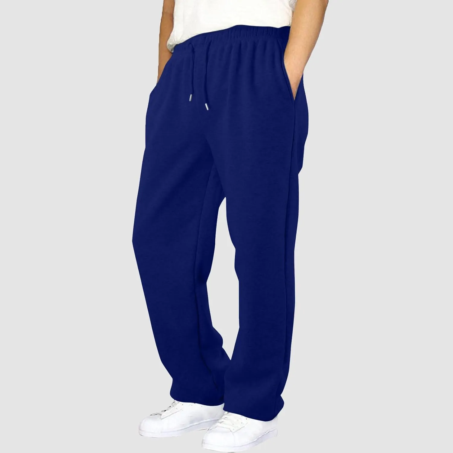 Men's Fleece Lined Sweatpants Wide Free Straight Leg Jogging Pants Workout High Waist Yoga Pants with Pockets