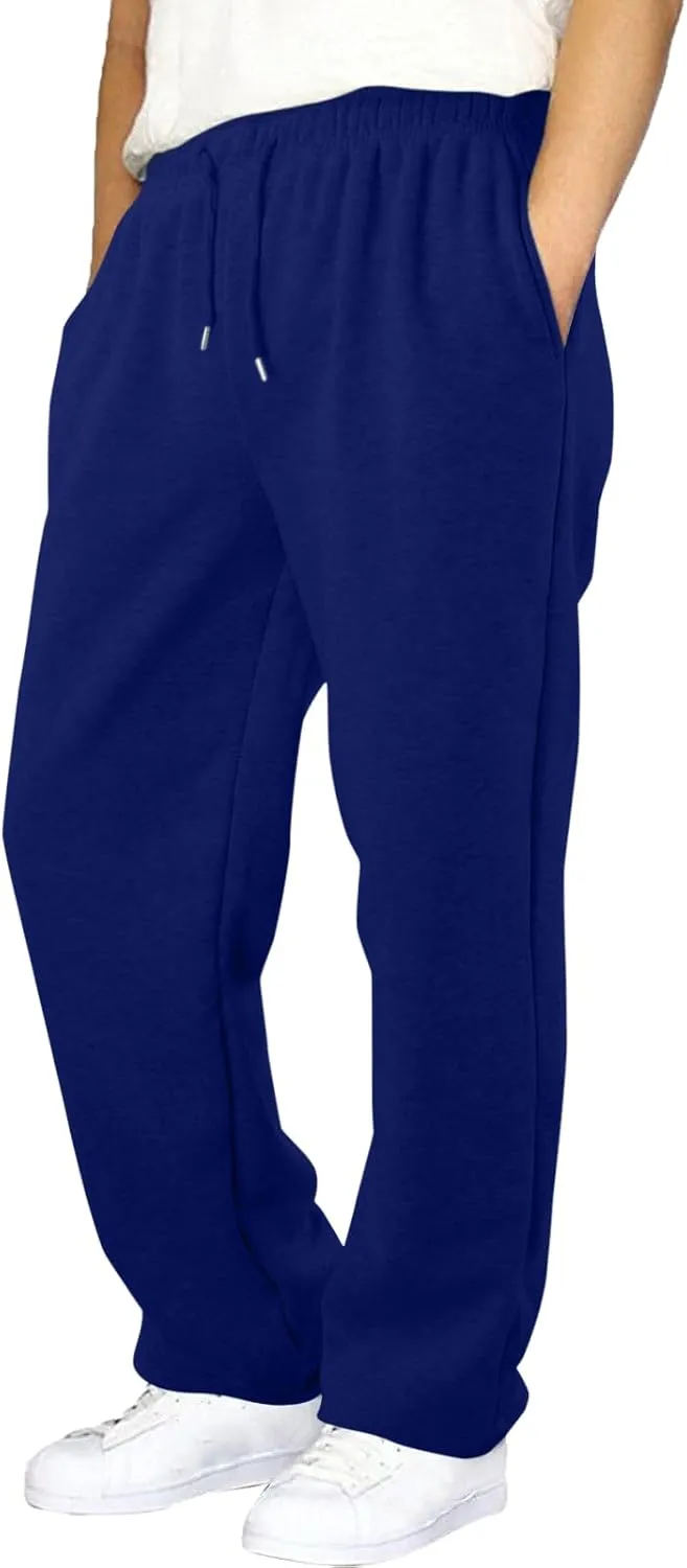 Men's Fleece Lined Sweatpants Wide Free Straight Leg Jogging Pants Workout High Waist Yoga Pants with Pockets