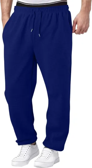 Men's Fleece Lined Sweatpants Wide Free Straight Leg Jogging Pants Workout High Waist Yoga Pants with Pockets