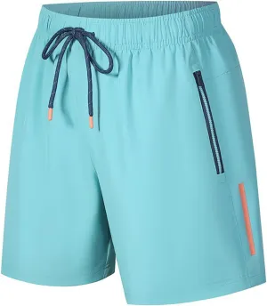 Mens Gym Shorts Quick Dry Breathable Running Shorts Elastic Drawstring Waist Summer Workout Pants with Zipper Pocket