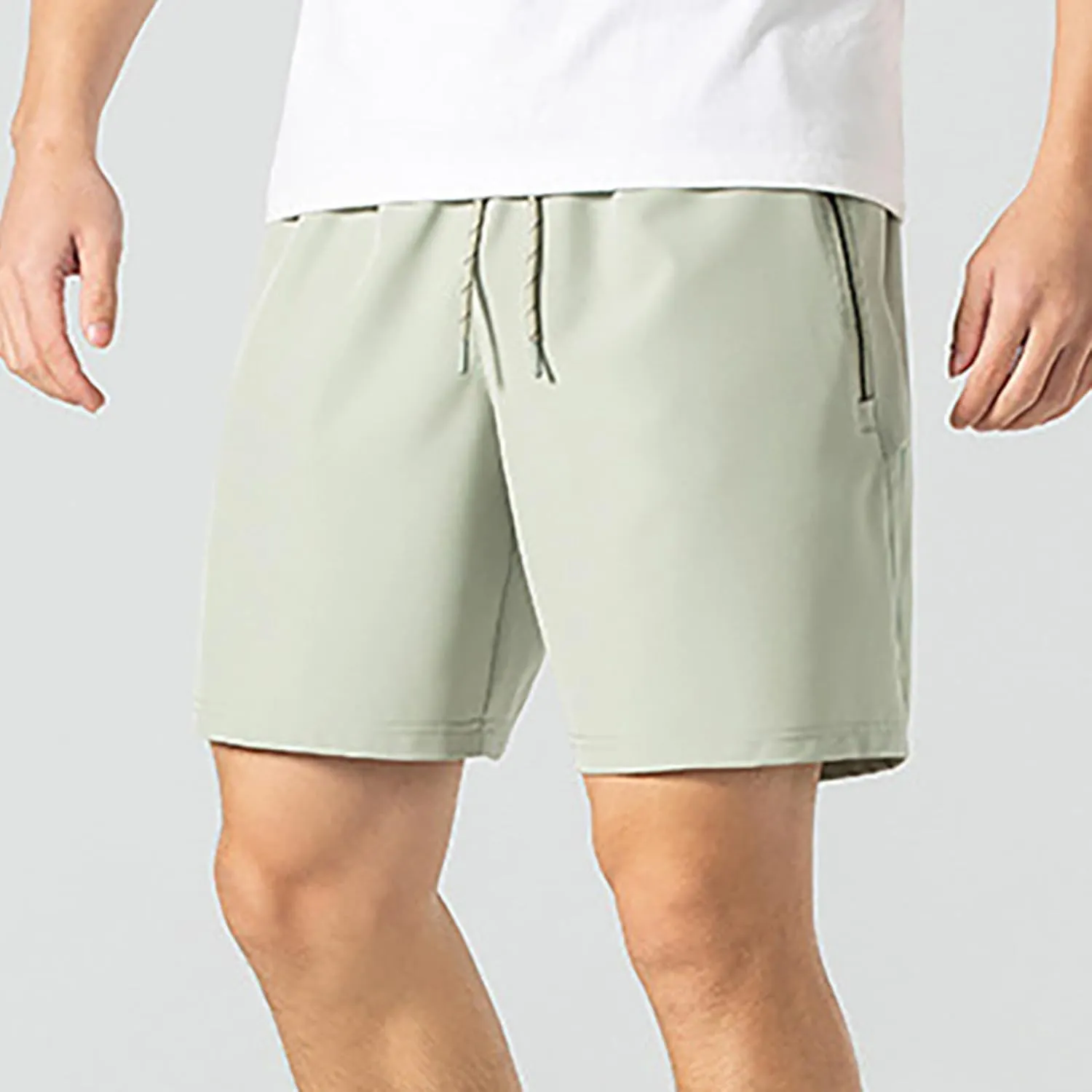 Mens Gym Shorts Quick Dry Breathable Running Shorts Elastic Drawstring Waist Summer Workout Pants with Zipper Pocket