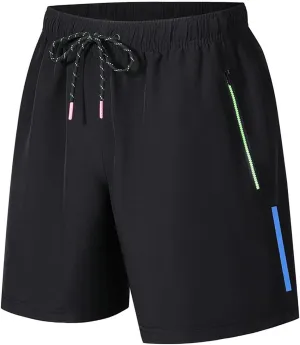 Mens Gym Shorts Quick Dry Breathable Running Shorts Elastic Drawstring Waist Summer Workout Pants with Zipper Pocket