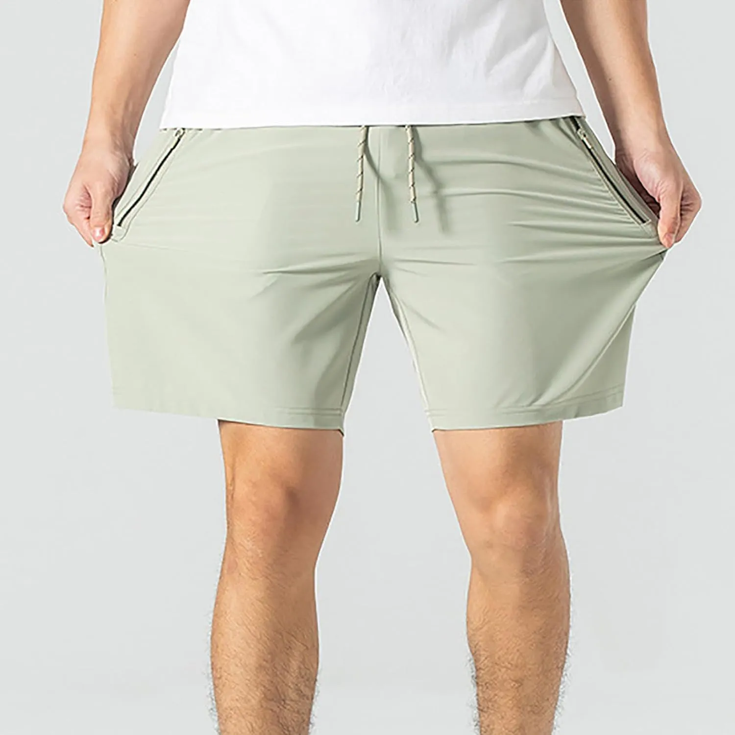 Mens Gym Shorts Quick Dry Breathable Running Shorts Elastic Drawstring Waist Summer Workout Pants with Zipper Pocket