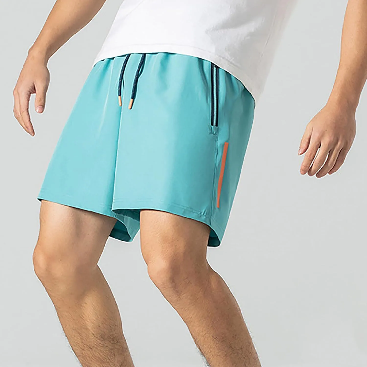 Mens Gym Shorts Quick Dry Breathable Running Shorts Elastic Drawstring Waist Summer Workout Pants with Zipper Pocket
