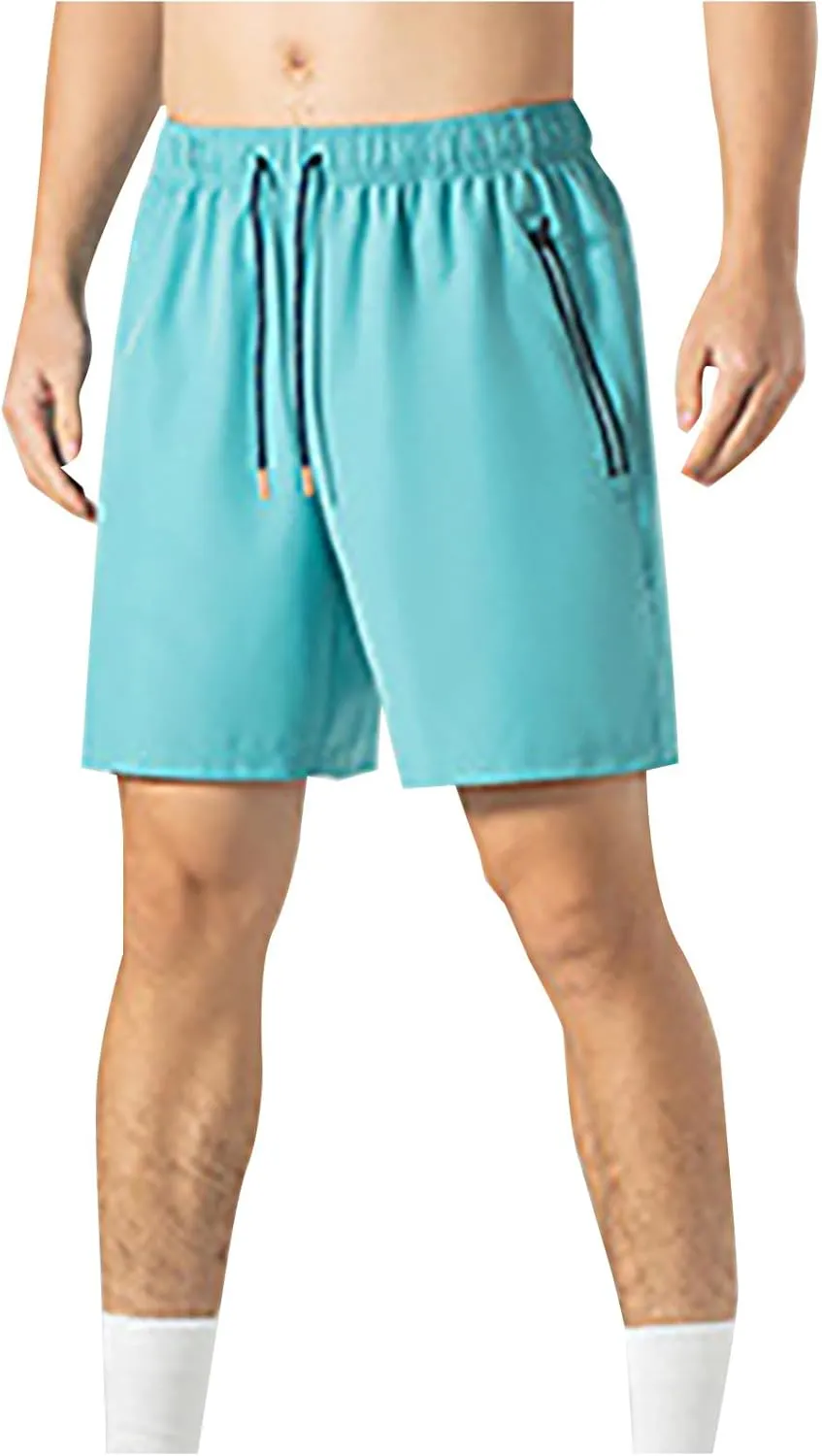 Mens Gym Shorts Quick Dry Breathable Running Shorts Elastic Drawstring Waist Summer Workout Pants with Zipper Pocket