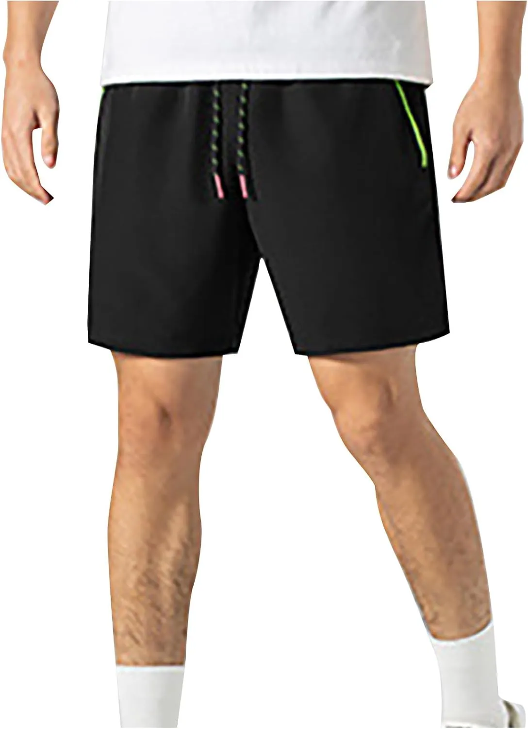 Mens Gym Shorts Quick Dry Breathable Running Shorts Elastic Drawstring Waist Summer Workout Pants with Zipper Pocket