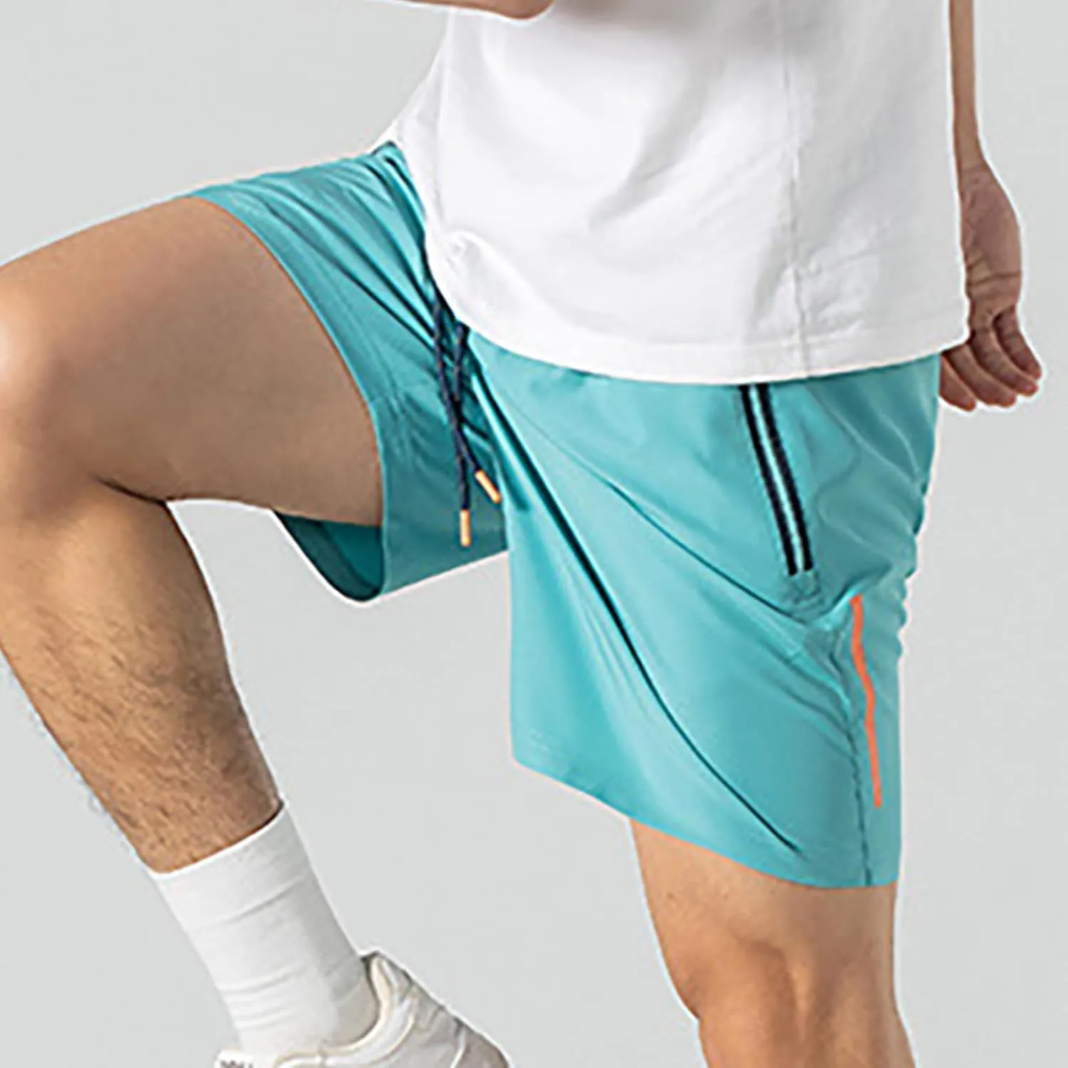 Mens Gym Shorts Quick Dry Breathable Running Shorts Elastic Drawstring Waist Summer Workout Pants with Zipper Pocket
