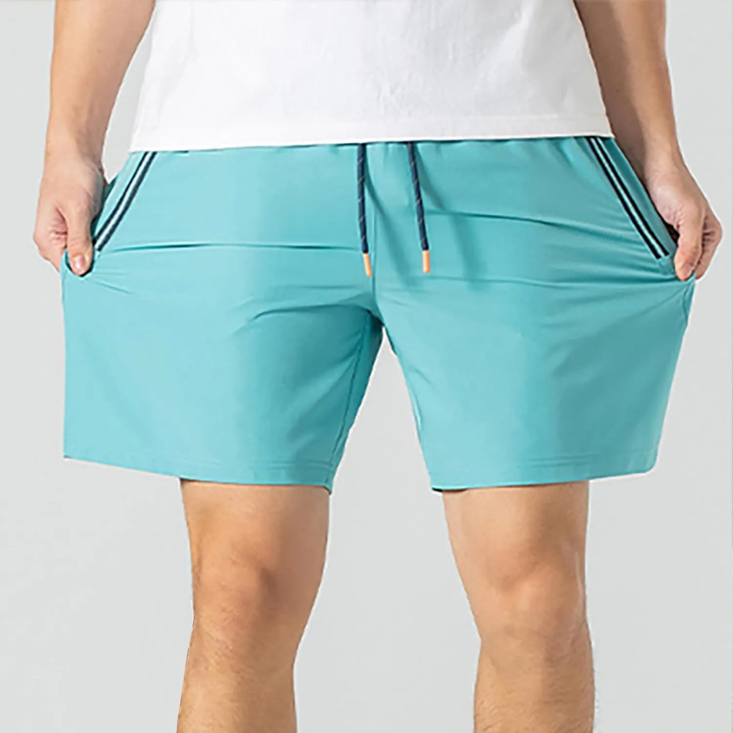 Mens Gym Shorts Quick Dry Breathable Running Shorts Elastic Drawstring Waist Summer Workout Pants with Zipper Pocket