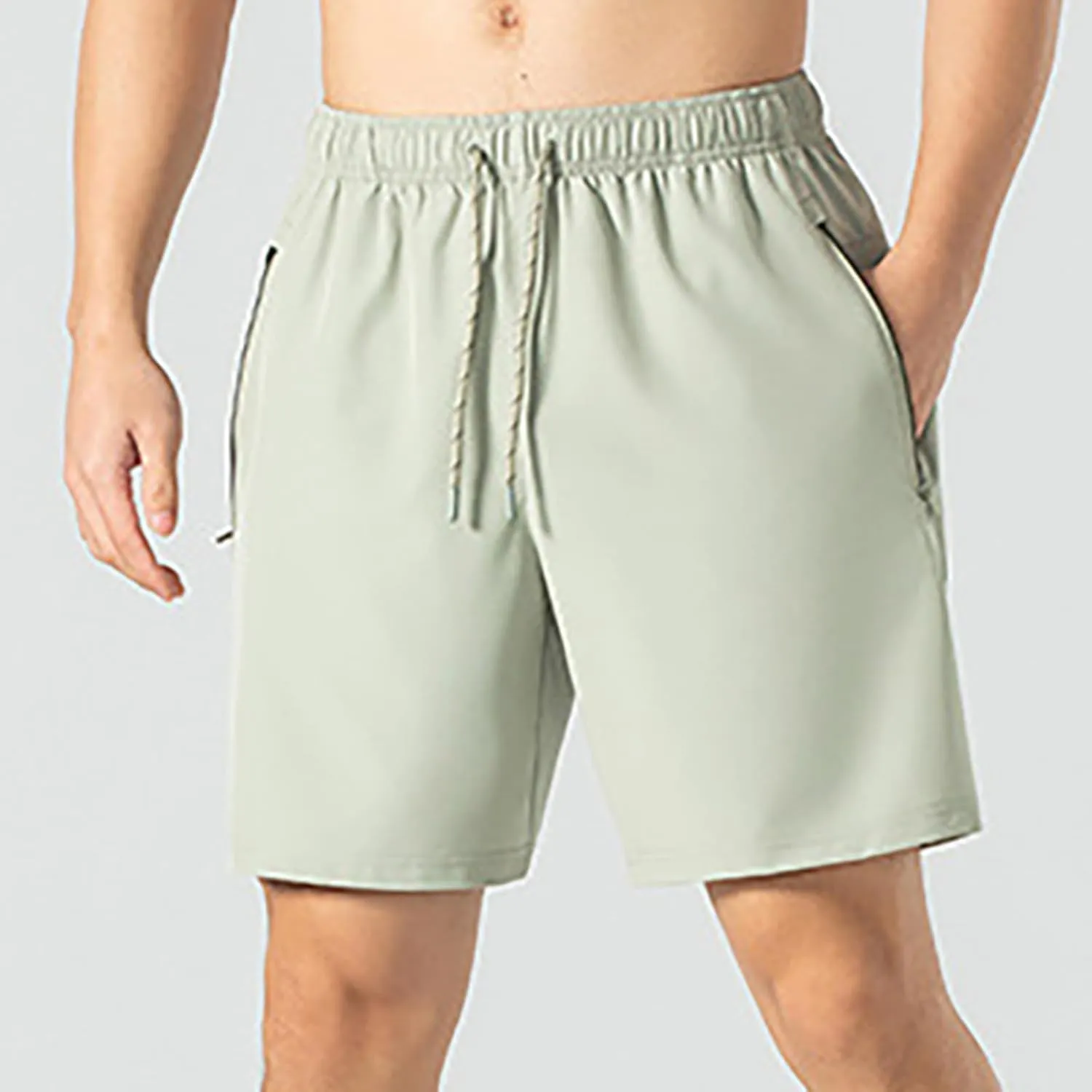Mens Gym Shorts Quick Dry Breathable Running Shorts Elastic Drawstring Waist Summer Workout Pants with Zipper Pocket
