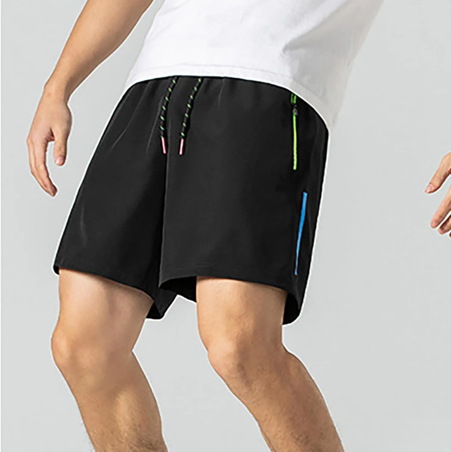 Mens Gym Shorts Quick Dry Breathable Running Shorts Elastic Drawstring Waist Summer Workout Pants with Zipper Pocket