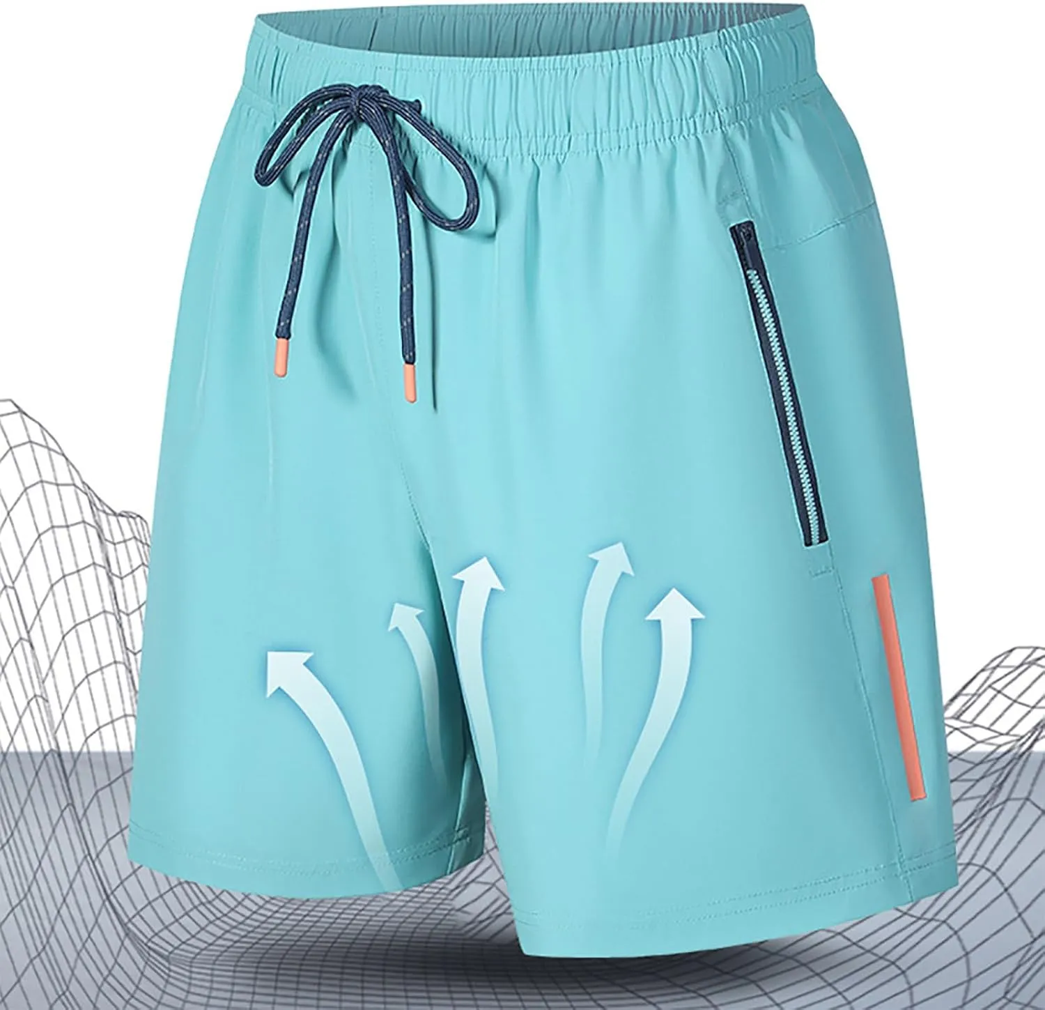Mens Gym Shorts Quick Dry Breathable Running Shorts Elastic Drawstring Waist Summer Workout Pants with Zipper Pocket