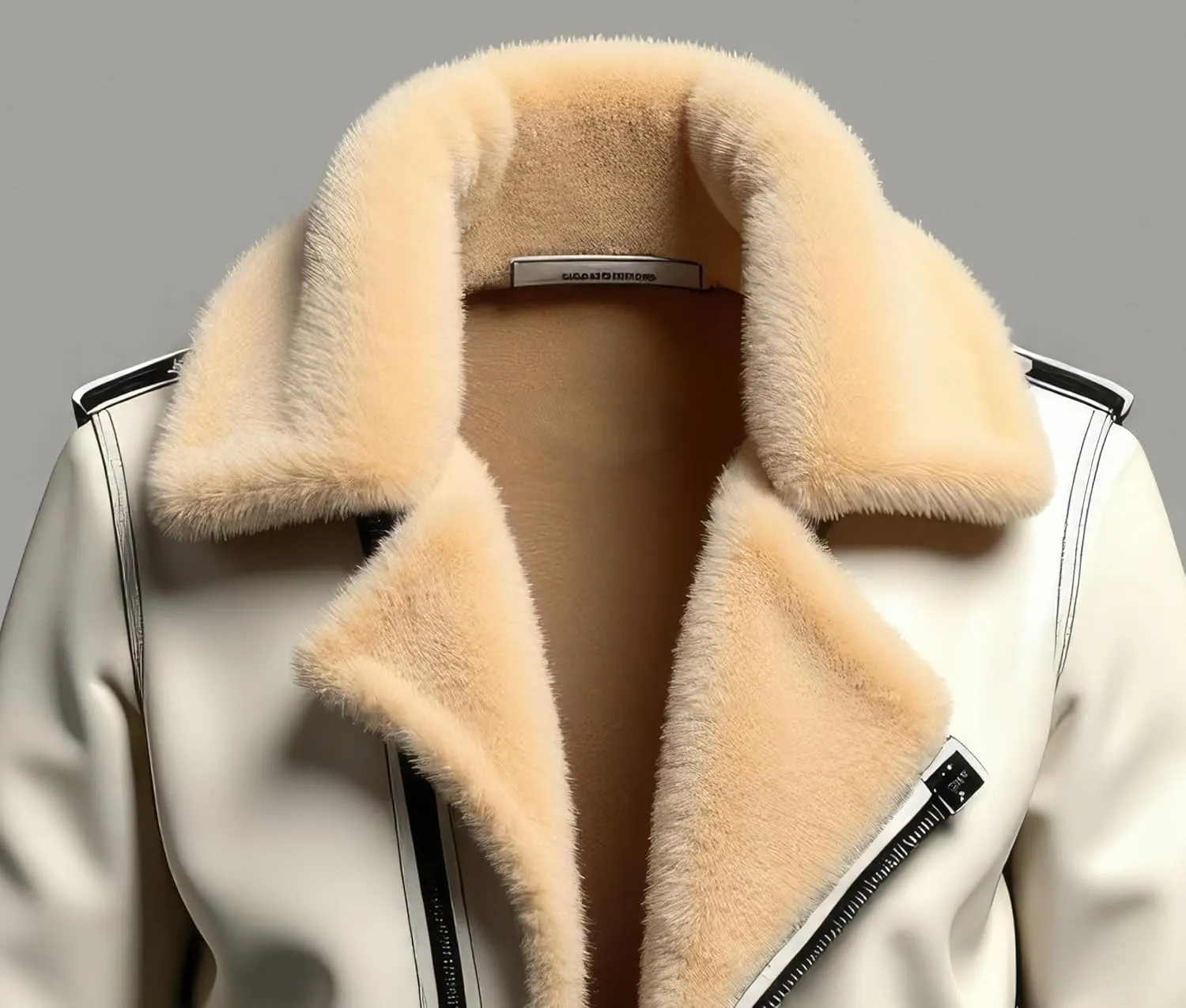 Men’s Ivory Sherpa Shearling Sheepskin Leather Biker Jacket – Faux Fur Lined Bold Style Aviator Pilot B3 Bomber Jacket Men