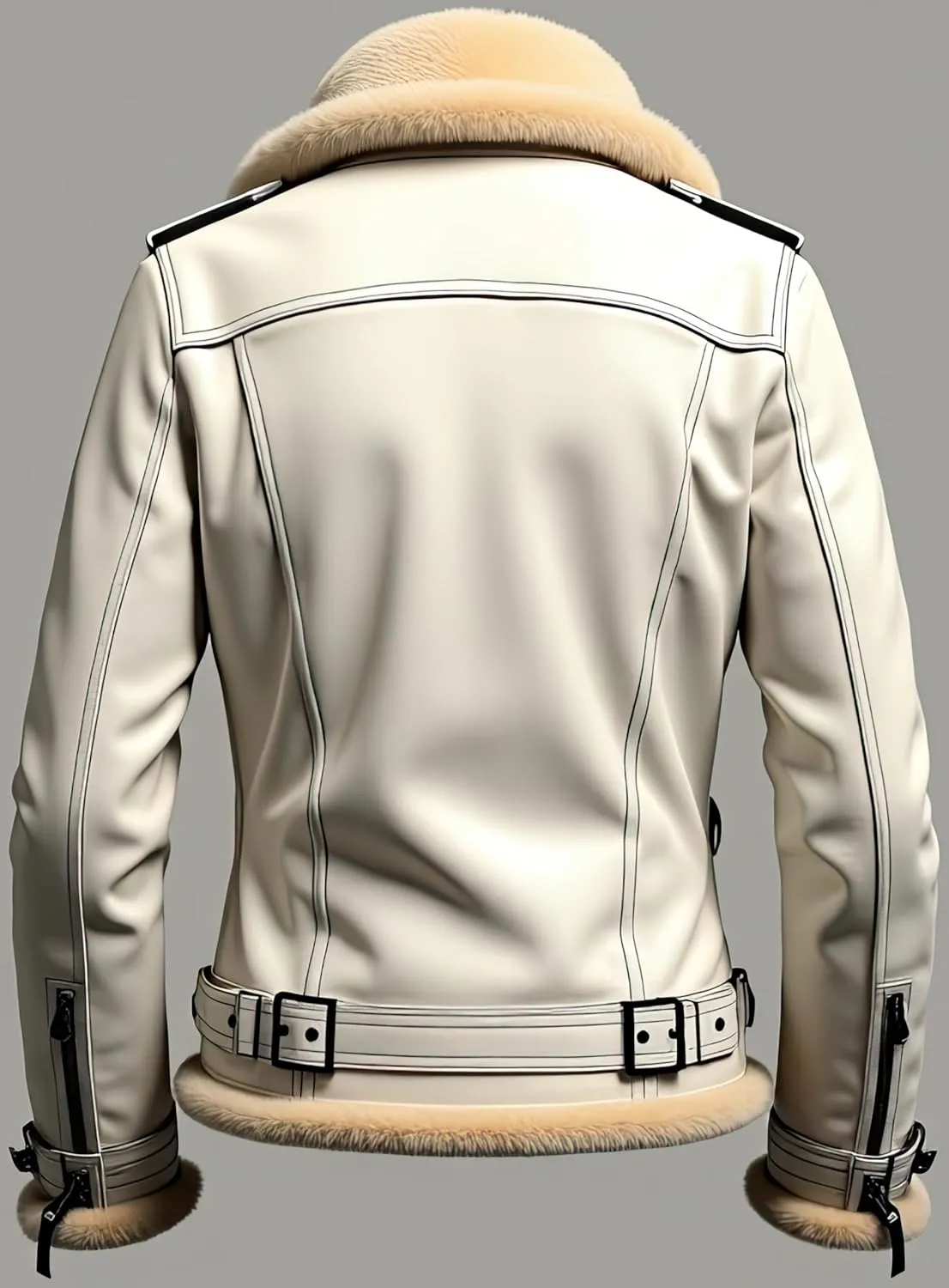 Men’s Ivory Sherpa Shearling Sheepskin Leather Biker Jacket – Faux Fur Lined Bold Style Aviator Pilot B3 Bomber Jacket Men