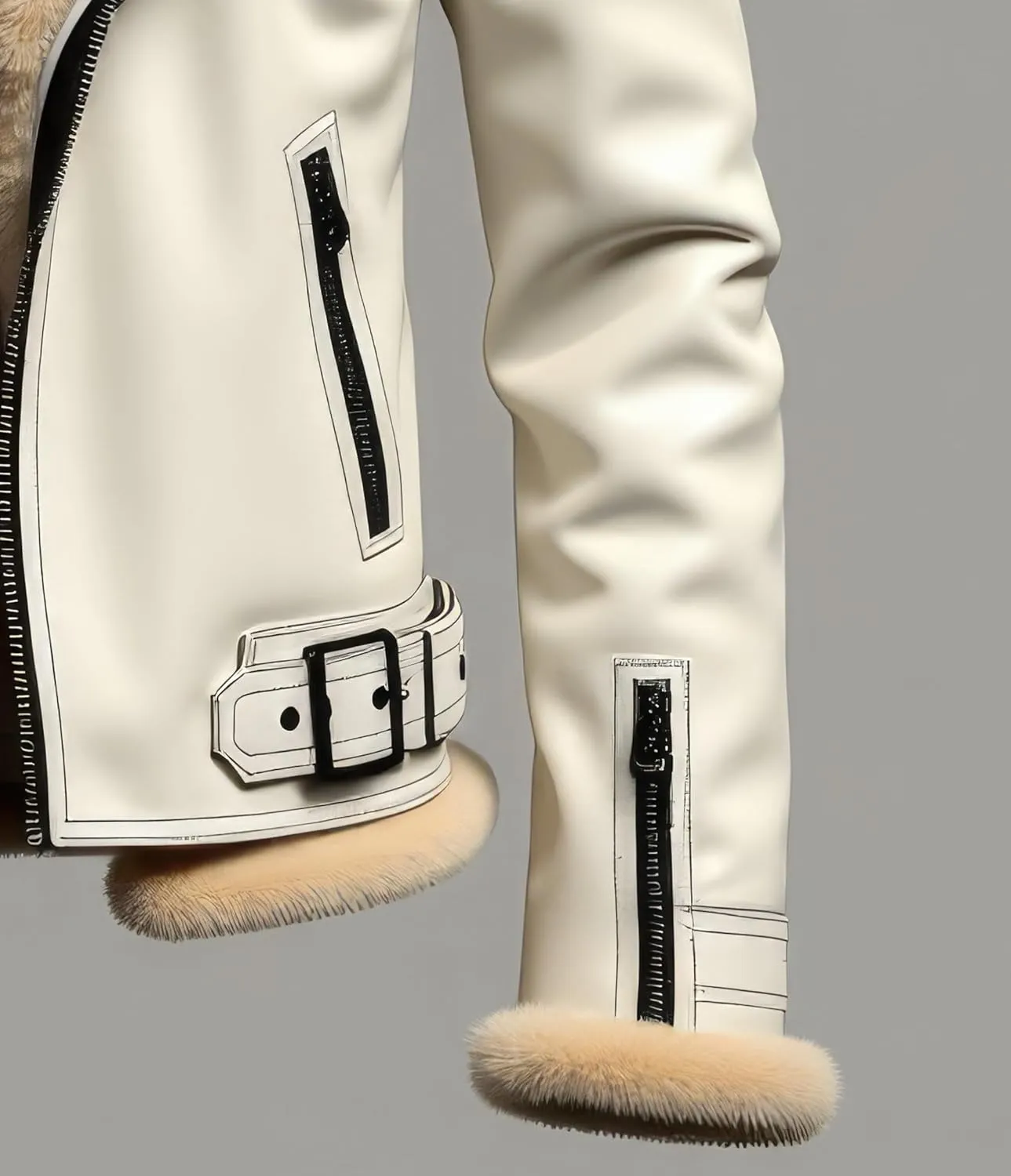 Men’s Ivory Sherpa Shearling Sheepskin Leather Biker Jacket – Faux Fur Lined Bold Style Aviator Pilot B3 Bomber Jacket Men