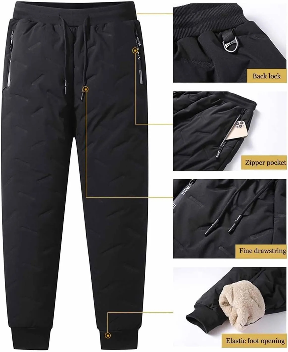 Men's Lambswool Fleece-Lined Joggers Winter Lambswool Thermal Pants Leisure Pants Waterproof Windproof