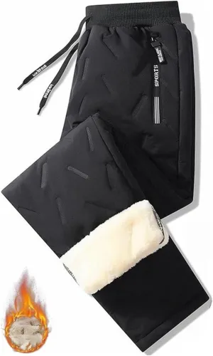 Men's Lambswool Fleece-Lined Joggers Winter Lambswool Thermal Pants Leisure Pants Waterproof Windproof