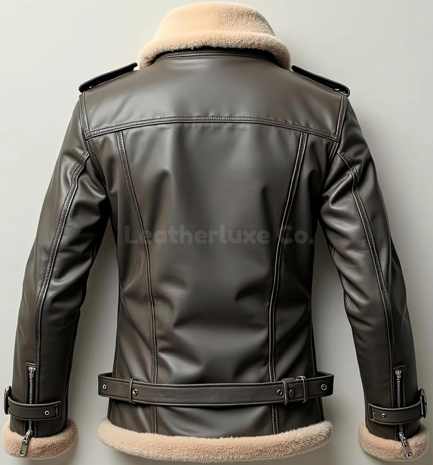 Men’s Olive Sherpa Shearling Sheepskin Leather Biker Jacket – Faux Fur Lined Bold Style Aviator Pilot B3 Bomber Jacket Men