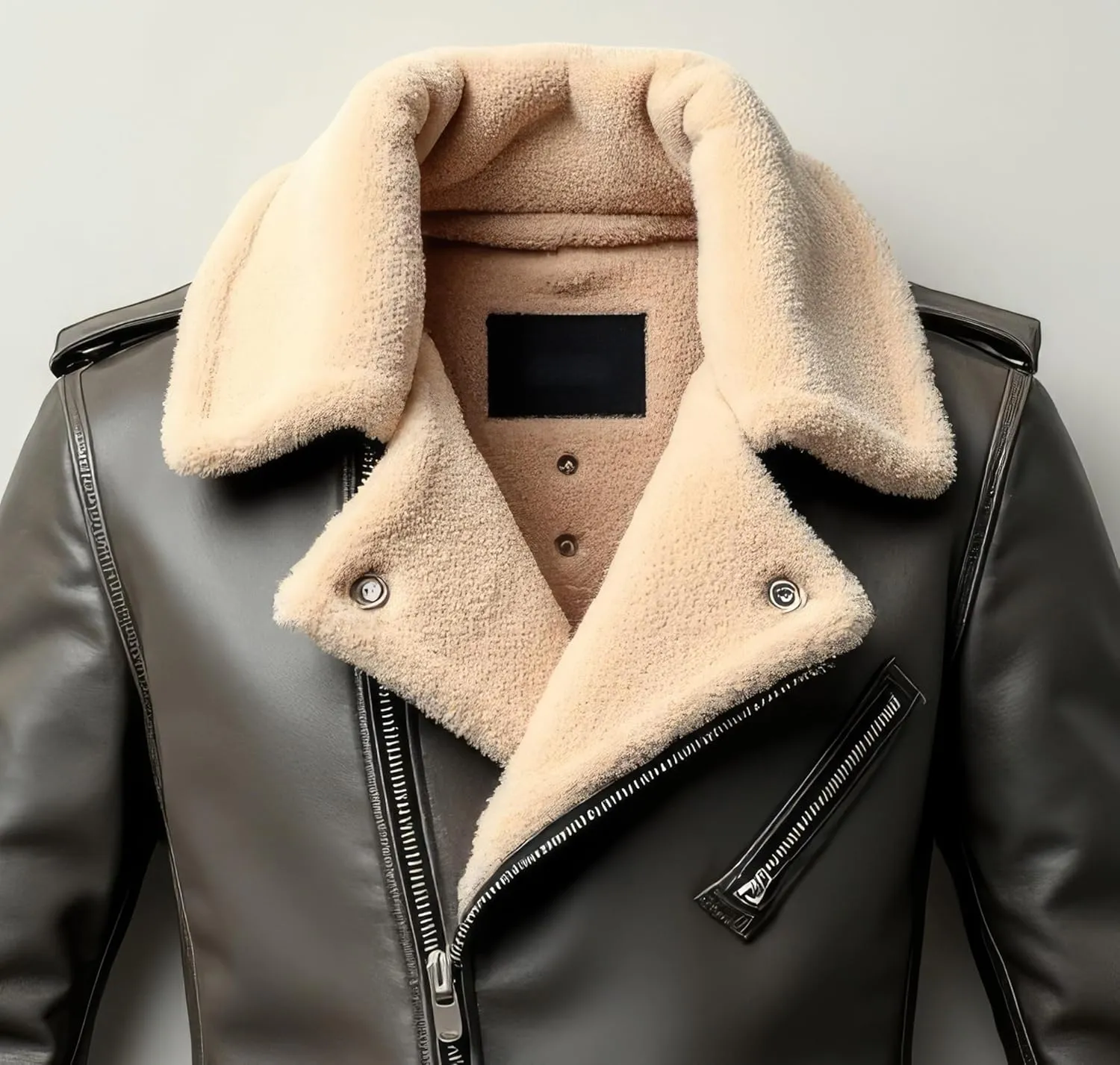 Men’s Olive Sherpa Shearling Sheepskin Leather Biker Jacket – Faux Fur Lined Bold Style Aviator Pilot B3 Bomber Jacket Men