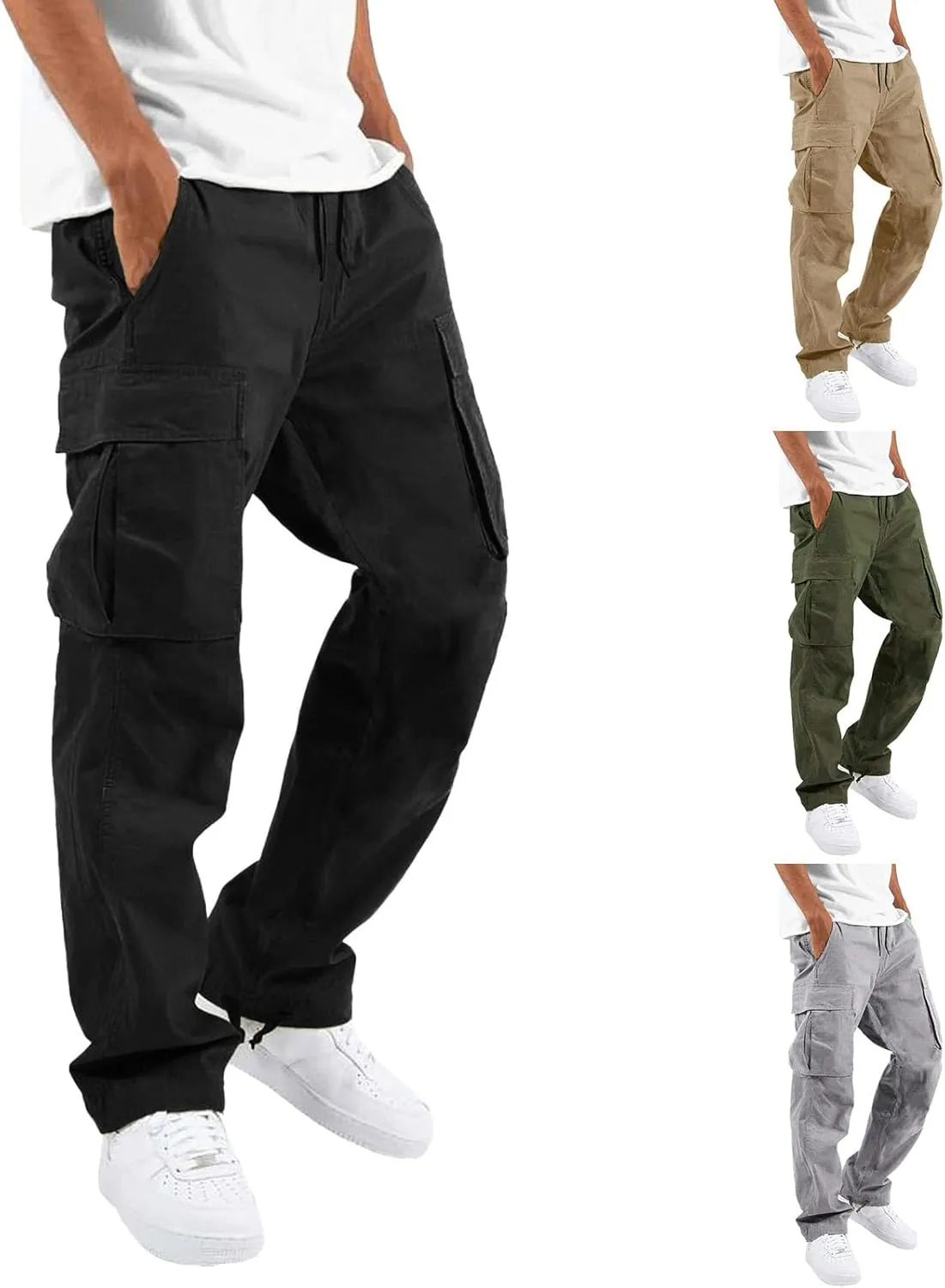 Mens Outdoor Cargo Pant Lightweight Relaxed Fit Pant Hiking Jogger Classic Fit Multi Pockets Fashion Trousers