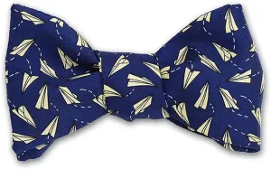 Men's Paper Airplanes Self-Tie Silk Bow Tie Blue, Made in USA