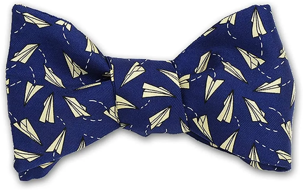 Men's Paper Airplanes Self-Tie Silk Bow Tie Blue, Made in USA