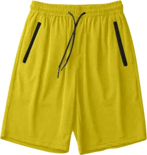 Mens Quick Dry Running Shorts with Zipper Pocket Drawstring Waist Summer Breathable Ice Silk Workout Short Pants