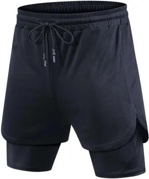 Mens Quick Dry Shorts 2 in 1 Running Shorts Workout Gym Athletic Shorts Men Moisture Wicking Lightweight Training Shorts