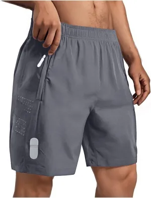 Men's Quick-Dry Workout Shorts Breathable Elastic Waist Athletic Short Pants with Zipper Pocket Gym Running Fitness