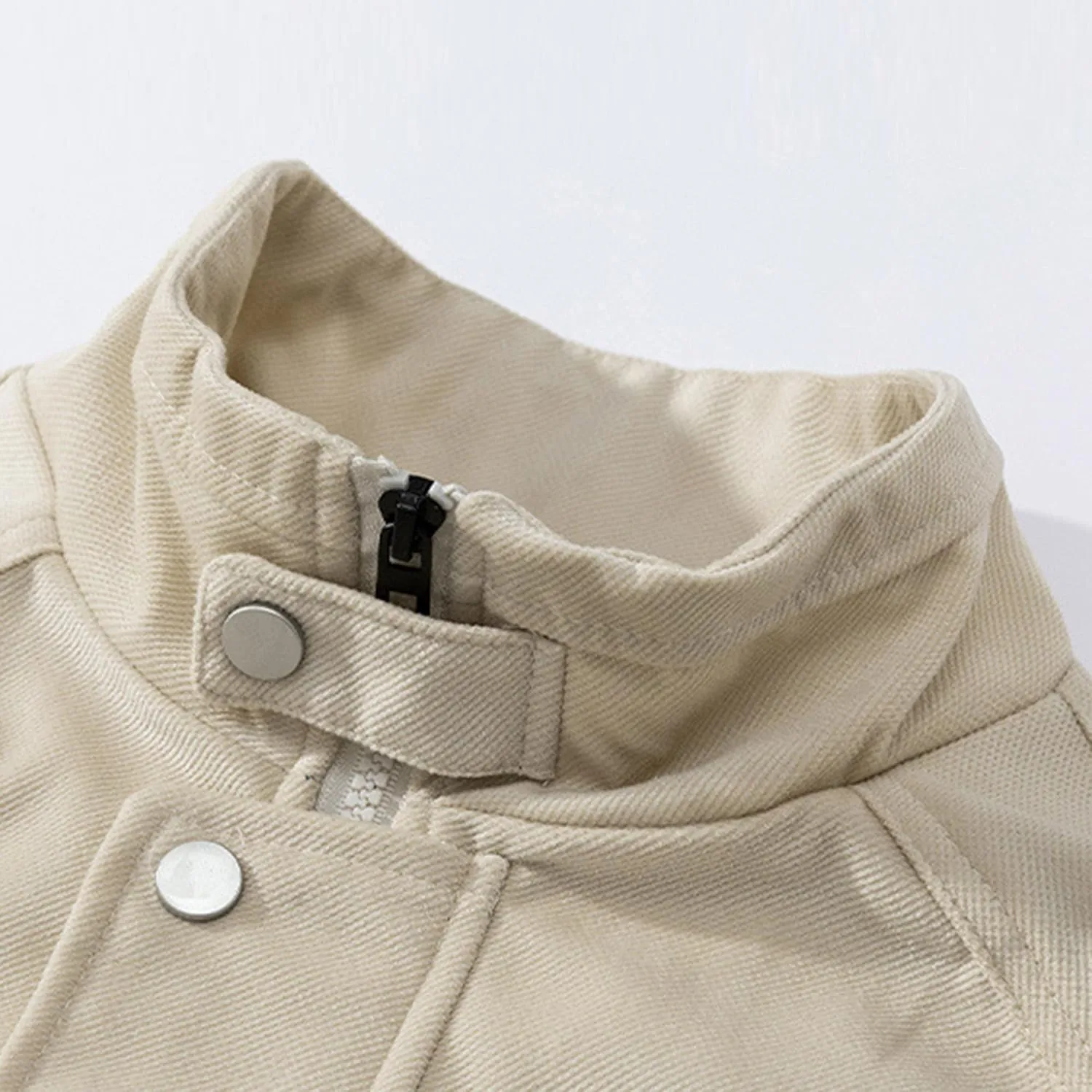 Men's Solid Color Flight Bomber Jacket Stand Collar Cotton Cargo Jacket with Pocket Casual Loose Padded Coats