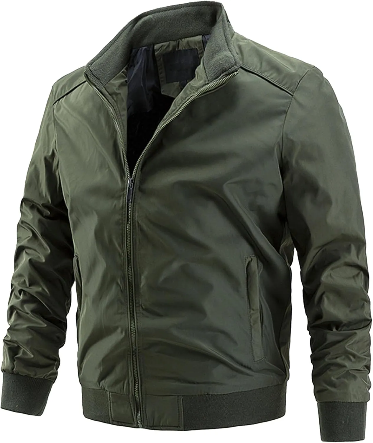 Men's Stand Collar Windproof Windbreaker Lightweight Sportwear Bomber Jackets Full Zip Casual Padded Coats