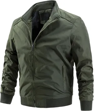 Men's Stand Collar Windproof Windbreaker Lightweight Sportwear Bomber Jackets Full Zip Casual Padded Coats