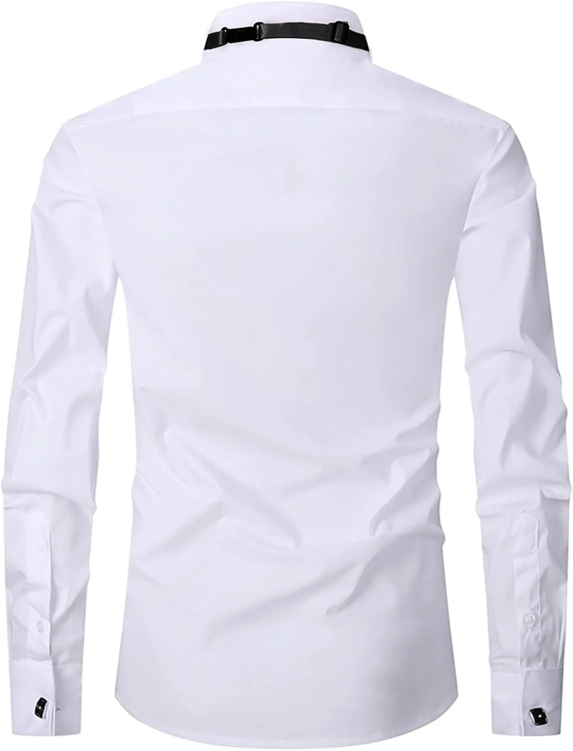 Men's Tuxedo Dress Shirt Wing Collar Front Pleat French Cuffs with 2 Bow Ties Button Down Shirts