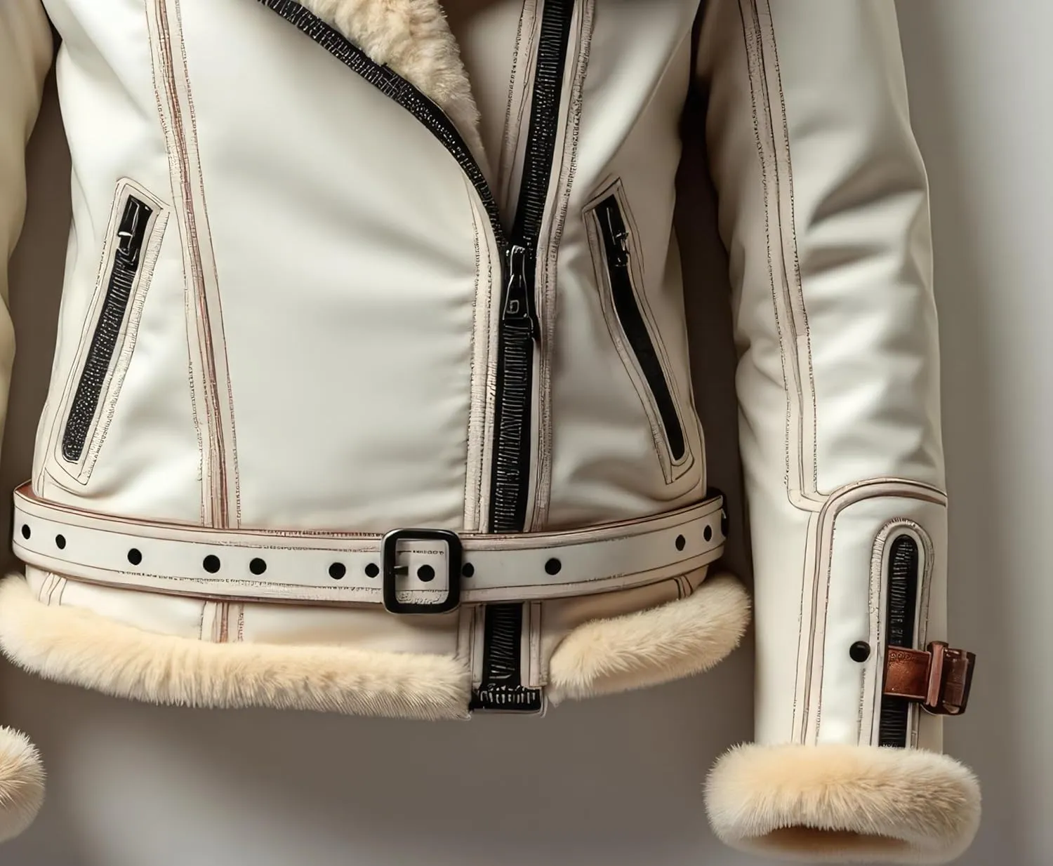 Men’s white Sherpa Shearling Sheepskin Leather Biker Jacket – Faux Fur Lined Bold Style Aviator Pilot B3 Bomber Jacket Men