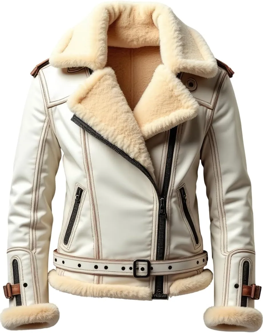 Men’s white Sherpa Shearling Sheepskin Leather Biker Jacket – Faux Fur Lined Bold Style Aviator Pilot B3 Bomber Jacket Men