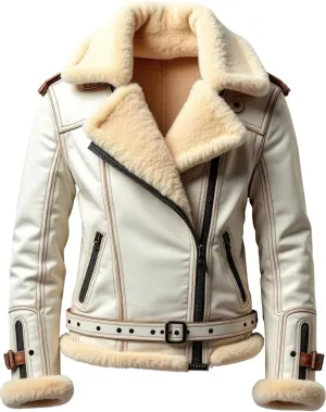 Men’s white Sherpa Shearling Sheepskin Leather Biker Jacket – Faux Fur Lined Bold Style Aviator Pilot B3 Bomber Jacket Men