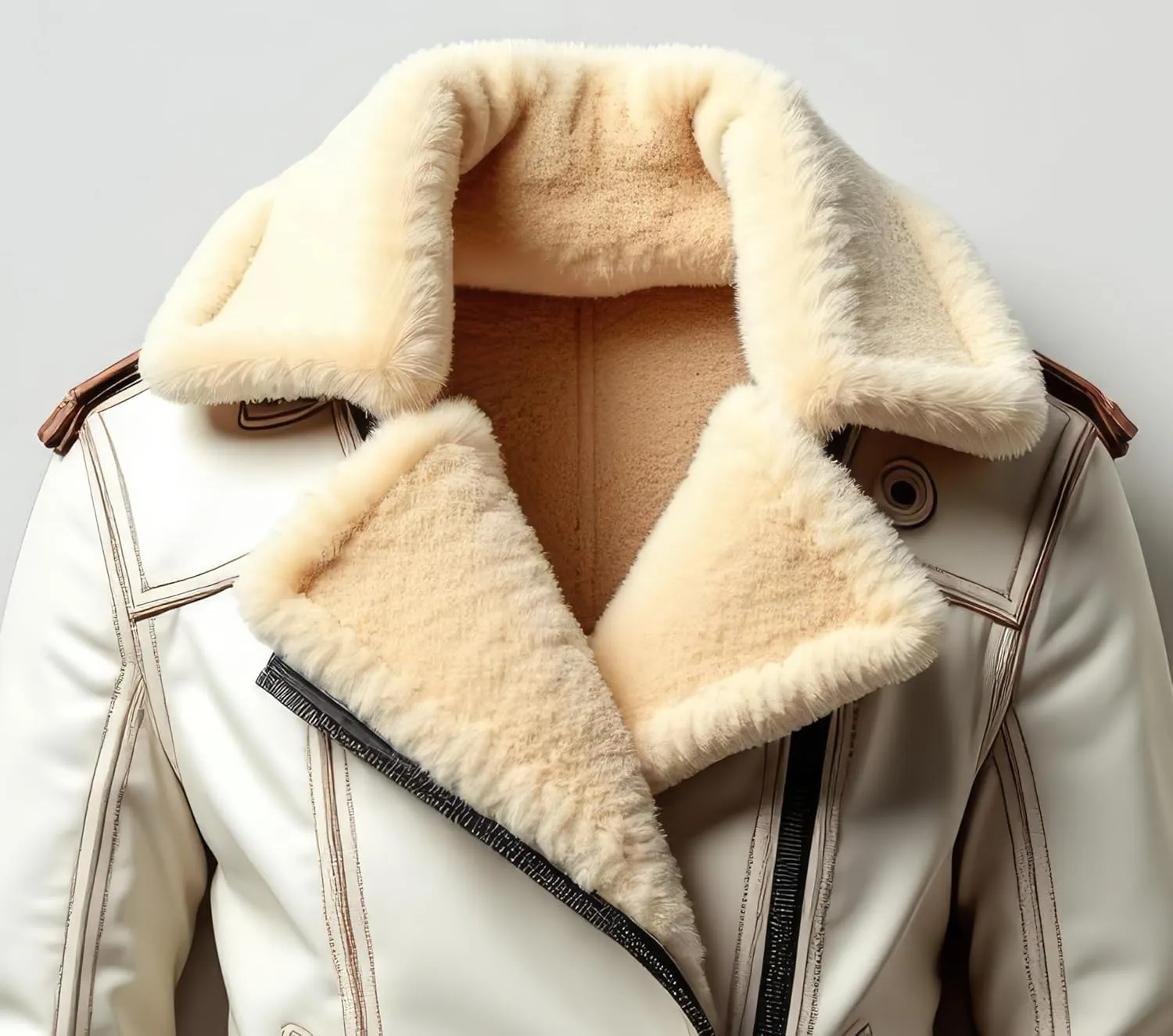 Men’s white Sherpa Shearling Sheepskin Leather Biker Jacket – Faux Fur Lined Bold Style Aviator Pilot B3 Bomber Jacket Men