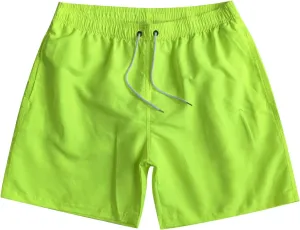 Men's Workout Running Shorts Mesh Lining Quick Dry Shorts Solid Summer Beach Shorts Elastic Waist Drawstring Shorts