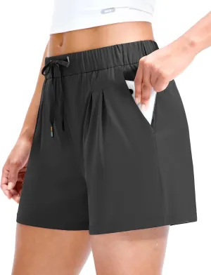 MIER Running Shorts for Women Quick Dry Soft Stretch Workout Athletic Gym Sports Active Shorts with Pockets, 4 Inch Inseam