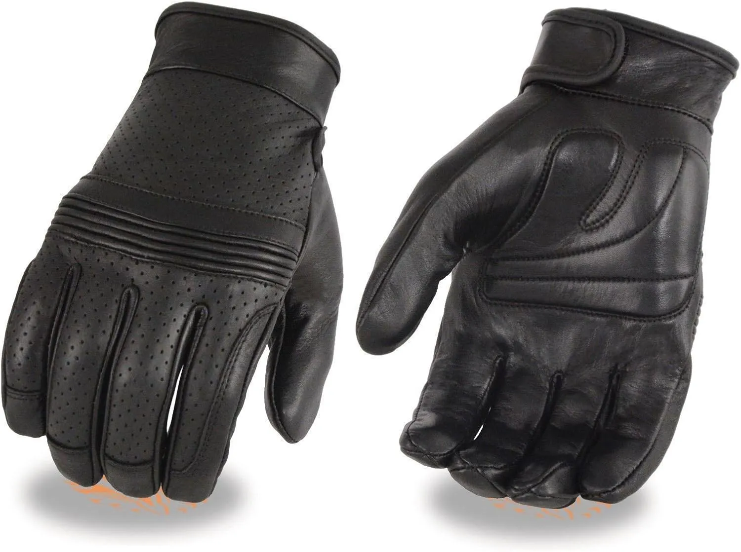 Milwaukee Men's Motorcycle Perforated Flex Knuckle Black Touch Screen Finger Leather Gloves (Medium)