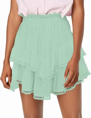 Mini Skirts for Women Summer Casual Boho Flowy High Waist Skirt Fashion Layered Ruffle Hem Beach Mini Short