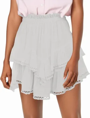 Mini Skirts for Women Summer Casual Boho Flowy High Waist Skirt Fashion Layered Ruffle Hem Beach Mini Short