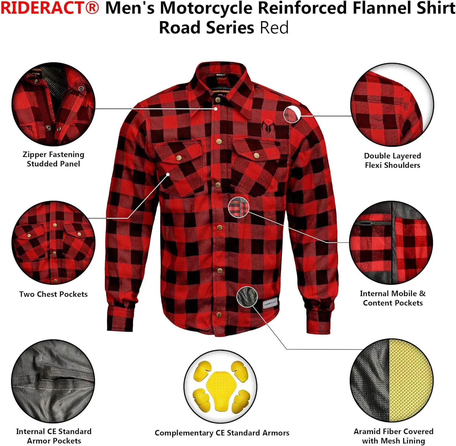 Motorcycle Flannel Shirts Mens Kevlar Reinforced Motorbike Riding Armored Shirt Protective Gear Biker Jacket