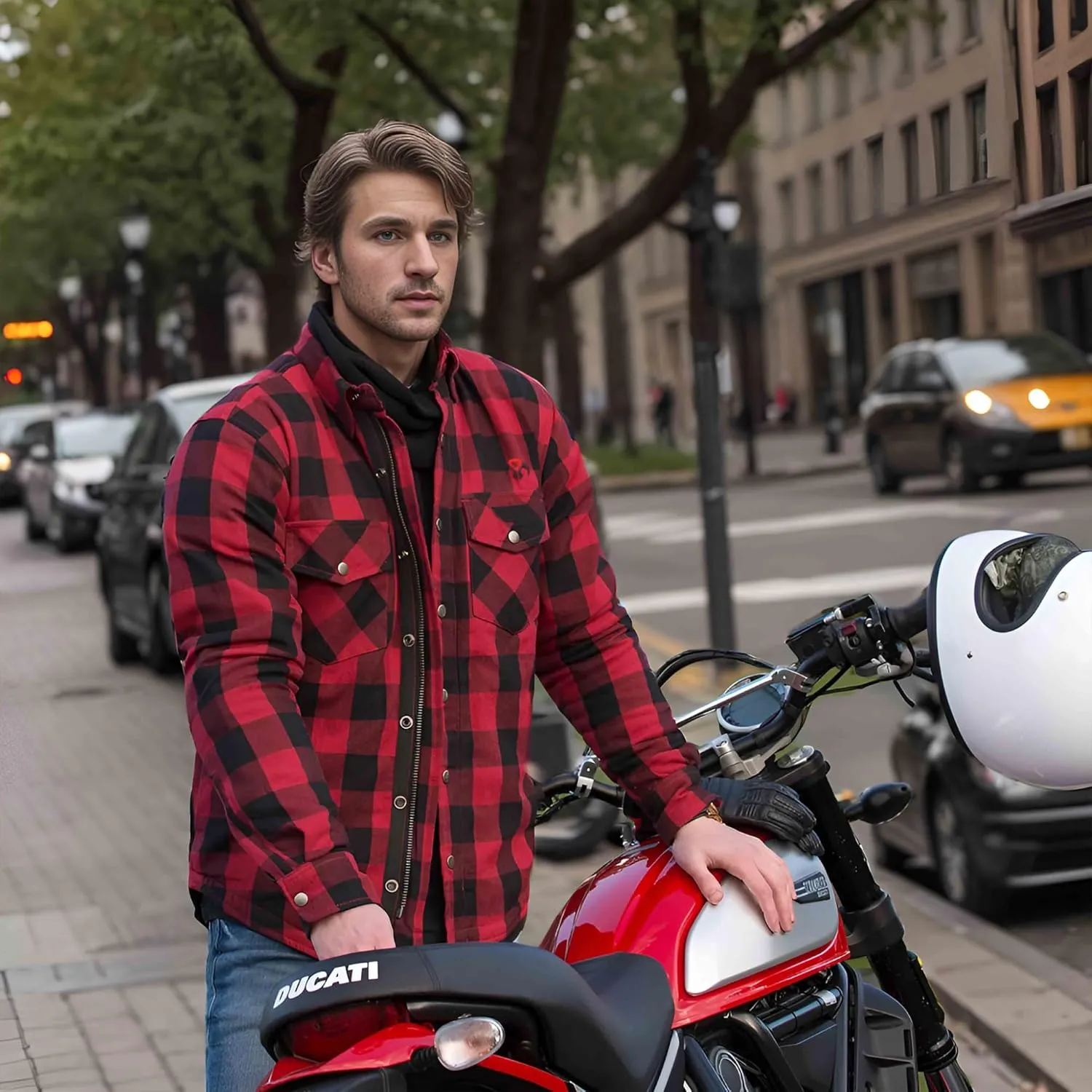 Motorcycle Flannel Shirts Mens Kevlar Reinforced Motorbike Riding Armored Shirt Protective Gear Biker Jacket