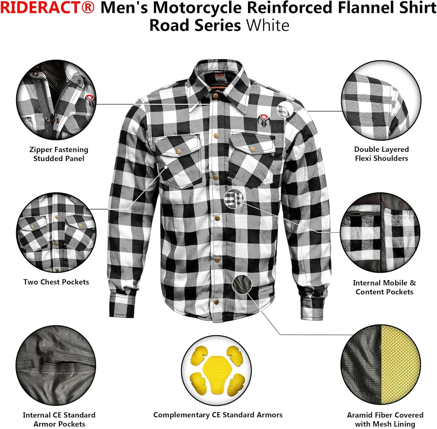 Motorcycle Flannel Shirts Mens Kevlar Reinforced Motorbike Riding Armored Shirt Protective Gear Biker Jacket