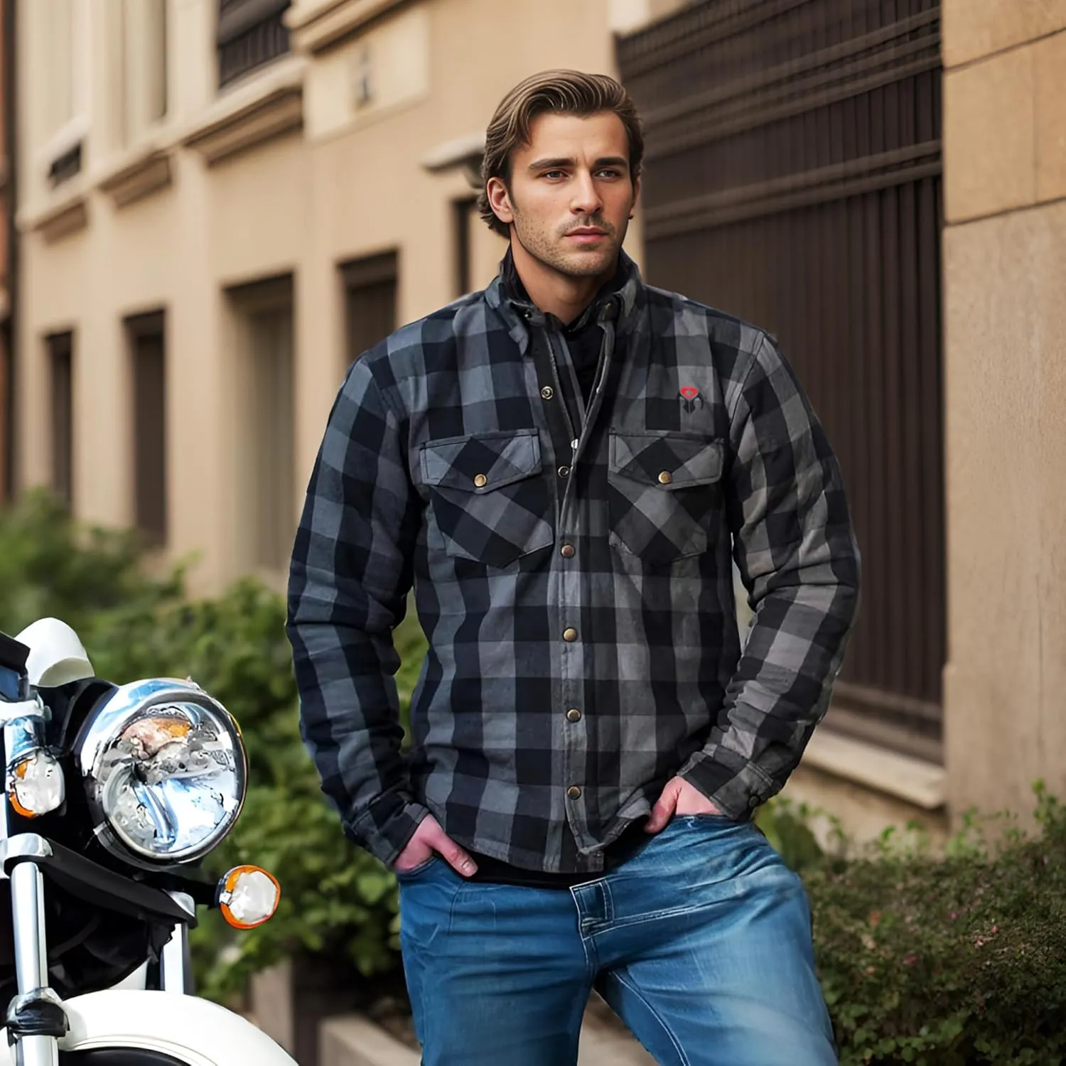 Motorcycle Flannel Shirts Mens Kevlar Reinforced Motorbike Riding Armored Shirt Protective Gear Biker Jacket