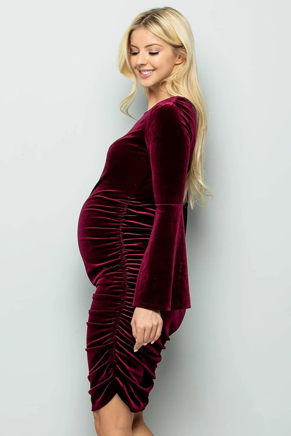 My Bump Maternity Dress Velvet - Premium Soft Stretch Baby Shower Photography Party Bodycon