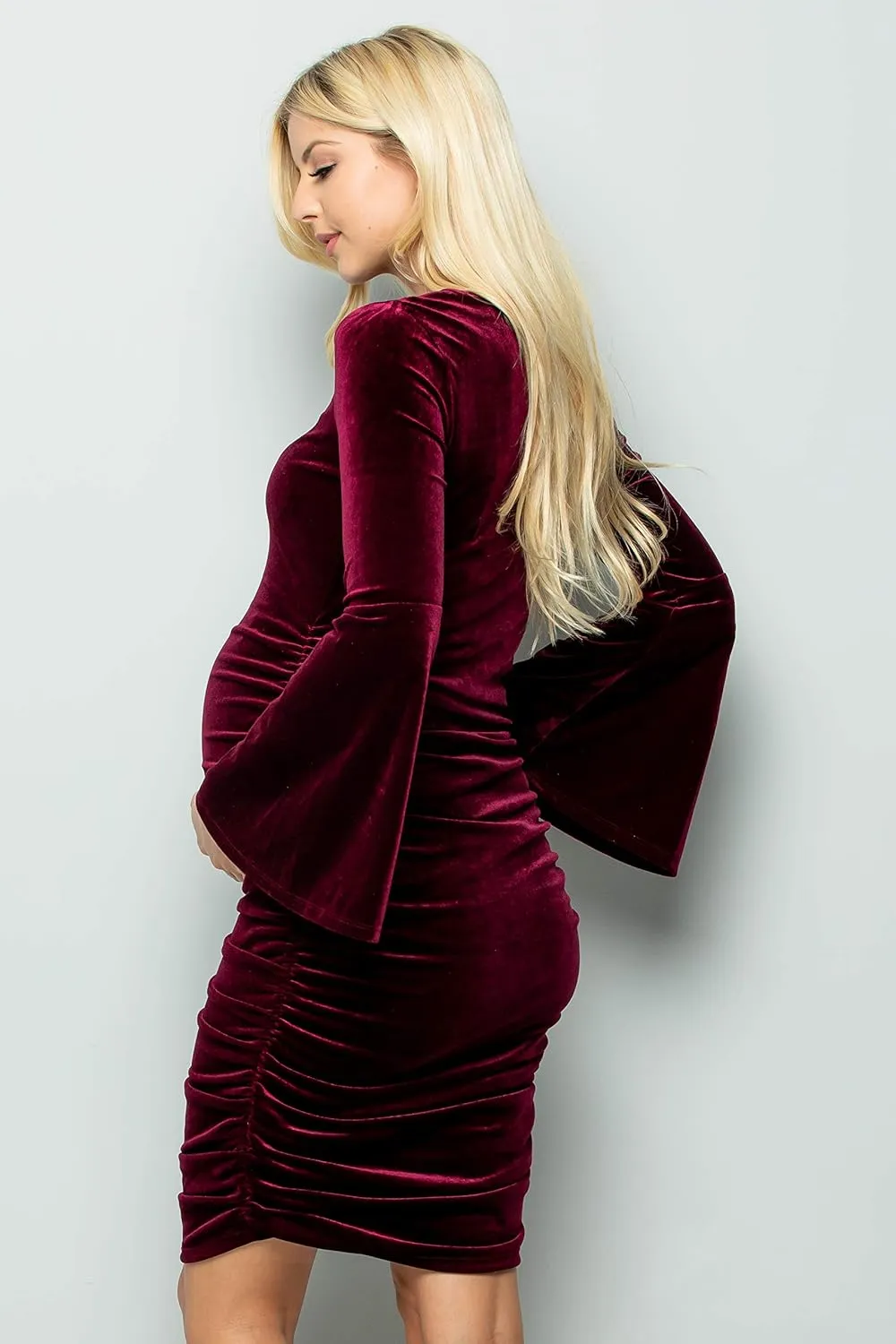 My Bump Maternity Dress Velvet - Premium Soft Stretch Baby Shower Photography Party Bodycon